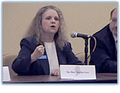 Photo of Judge Martha Geer speaking during The Federalist Society for Law and Public Policy Studies judicial forum in Raleigh, North Carolina.